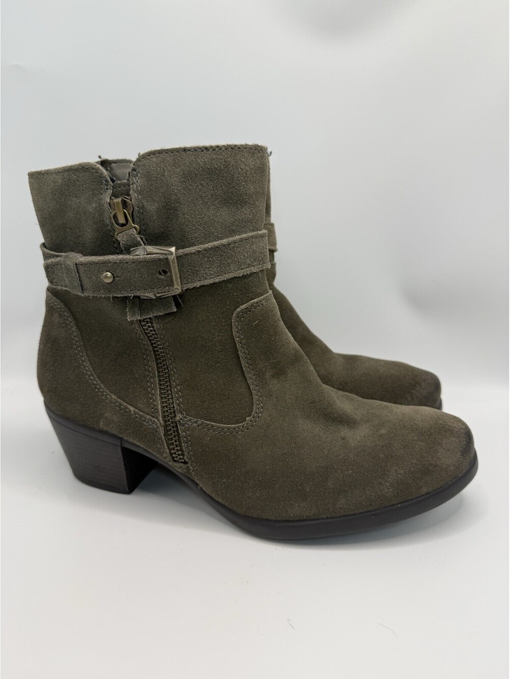 Earth Origins Womens Size 10M Green Suede Zip Buckle Fashion Ankle Boots Booties